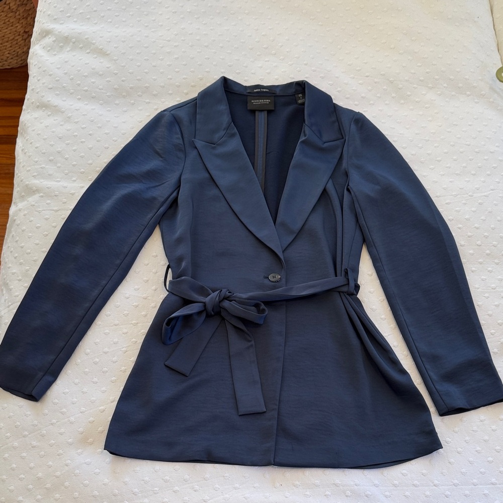 Scotch & Soda Navy Satin Blazer with Belt Small